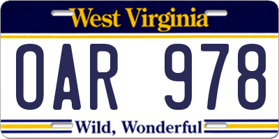 WV license plate OAR978