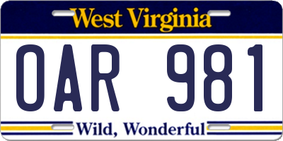 WV license plate OAR981