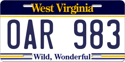 WV license plate OAR983