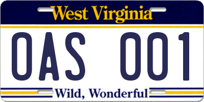 WV license plate OAS001