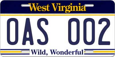 WV license plate OAS002