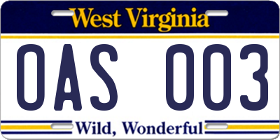 WV license plate OAS003
