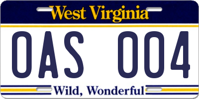 WV license plate OAS004