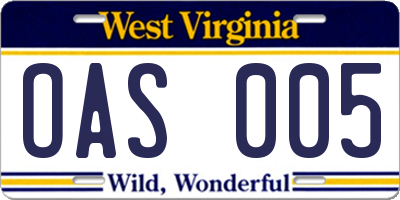 WV license plate OAS005