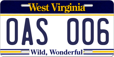 WV license plate OAS006