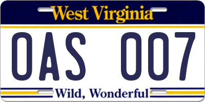 WV license plate OAS007