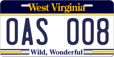 WV license plate OAS008