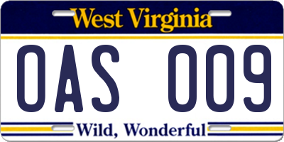 WV license plate OAS009