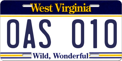 WV license plate OAS010