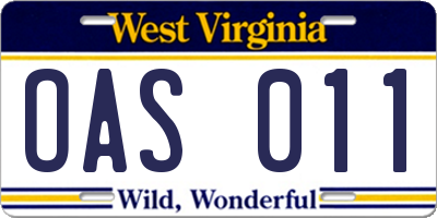 WV license plate OAS011
