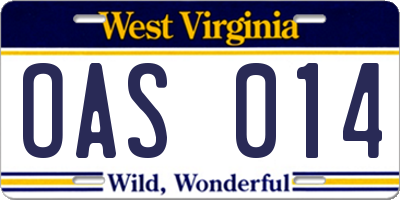 WV license plate OAS014