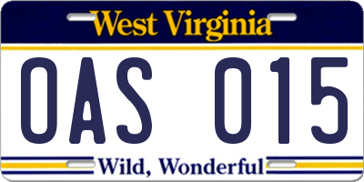 WV license plate OAS015