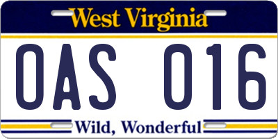 WV license plate OAS016