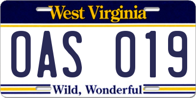 WV license plate OAS019