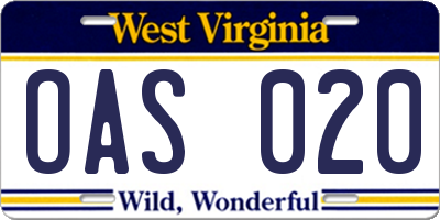 WV license plate OAS020