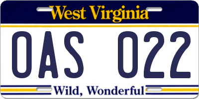 WV license plate OAS022