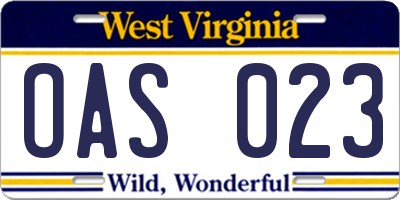WV license plate OAS023