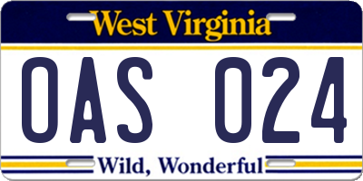 WV license plate OAS024