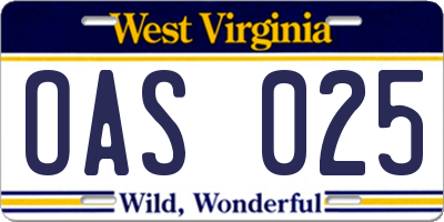 WV license plate OAS025