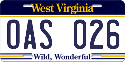 WV license plate OAS026