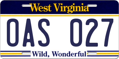WV license plate OAS027