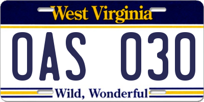 WV license plate OAS030