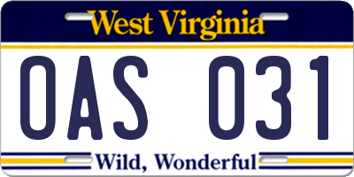 WV license plate OAS031