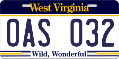 WV license plate OAS032