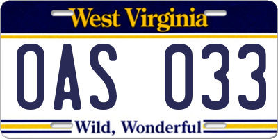 WV license plate OAS033