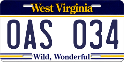WV license plate OAS034