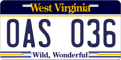 WV license plate OAS036