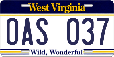 WV license plate OAS037