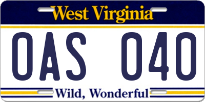 WV license plate OAS040