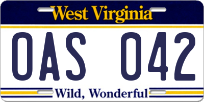 WV license plate OAS042