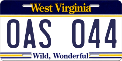 WV license plate OAS044