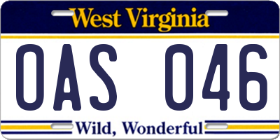 WV license plate OAS046