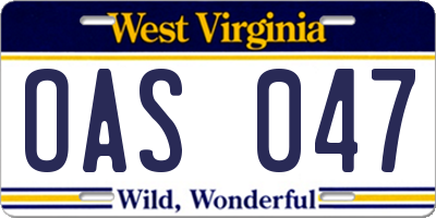 WV license plate OAS047
