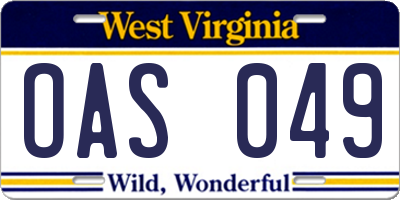 WV license plate OAS049