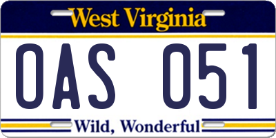 WV license plate OAS051
