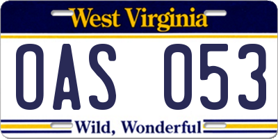 WV license plate OAS053