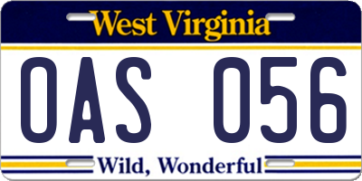 WV license plate OAS056
