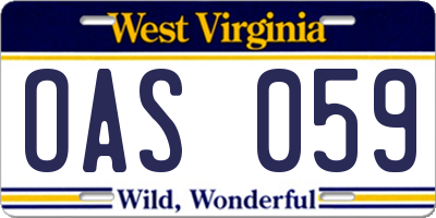 WV license plate OAS059