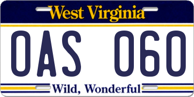 WV license plate OAS060