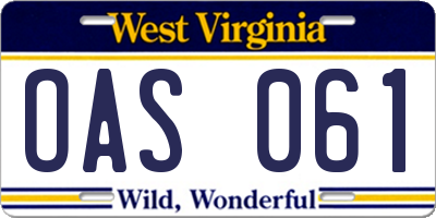 WV license plate OAS061