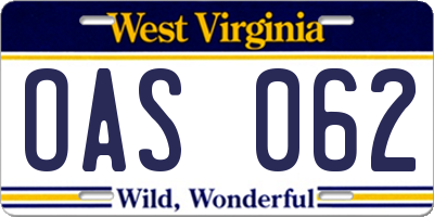 WV license plate OAS062