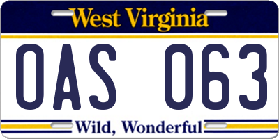 WV license plate OAS063