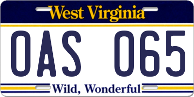WV license plate OAS065