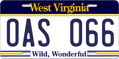 WV license plate OAS066