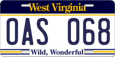 WV license plate OAS068