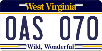 WV license plate OAS070